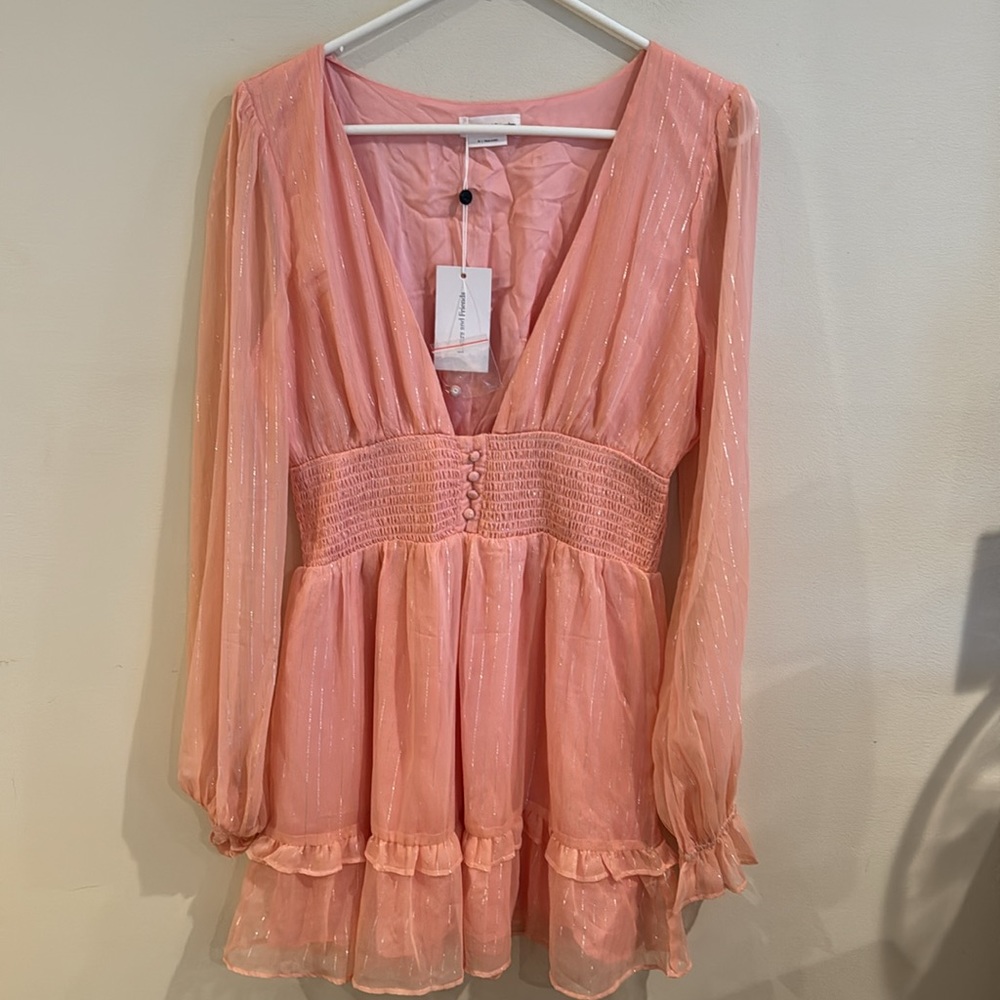 Lovers + Friends Blush Pink Deep V Tiered Mini Dress - Picture 5 of 9